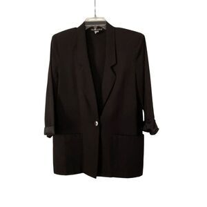 Vintage Sag Harbor Black Roll Sleeve Long Lightweight Blazer Size 10